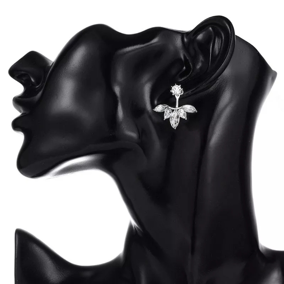 Rhinestone Petal Earrings Silver Tone - Picture 3 of 4